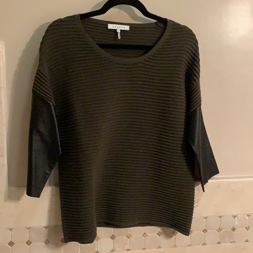 Sandro Long sleeve w/ leather sleeves!